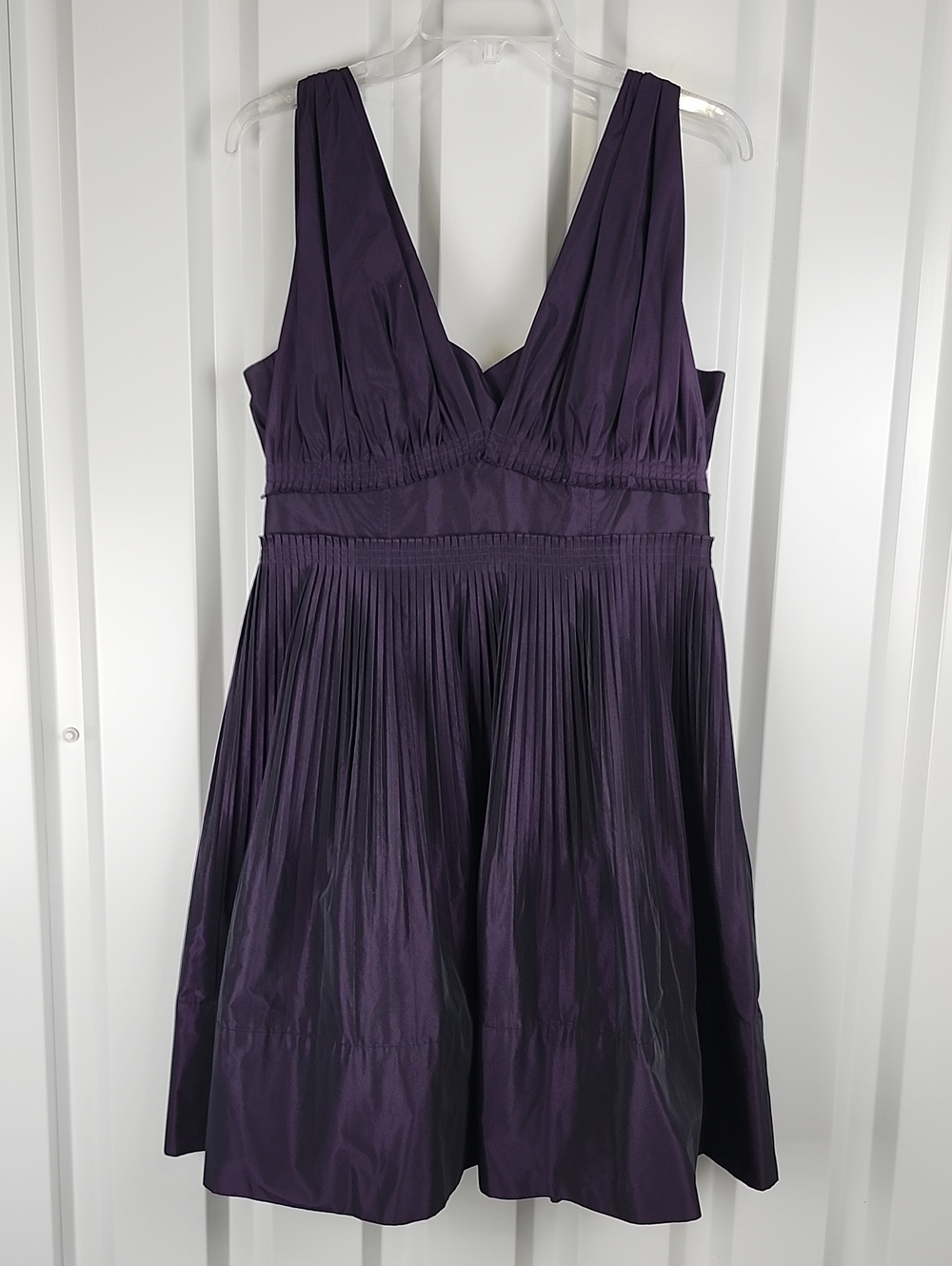 BCBGeneration Womens Poly Taffeta Iridescent Purple Pleated Short Dress Size 12 - Picture 2 of 11